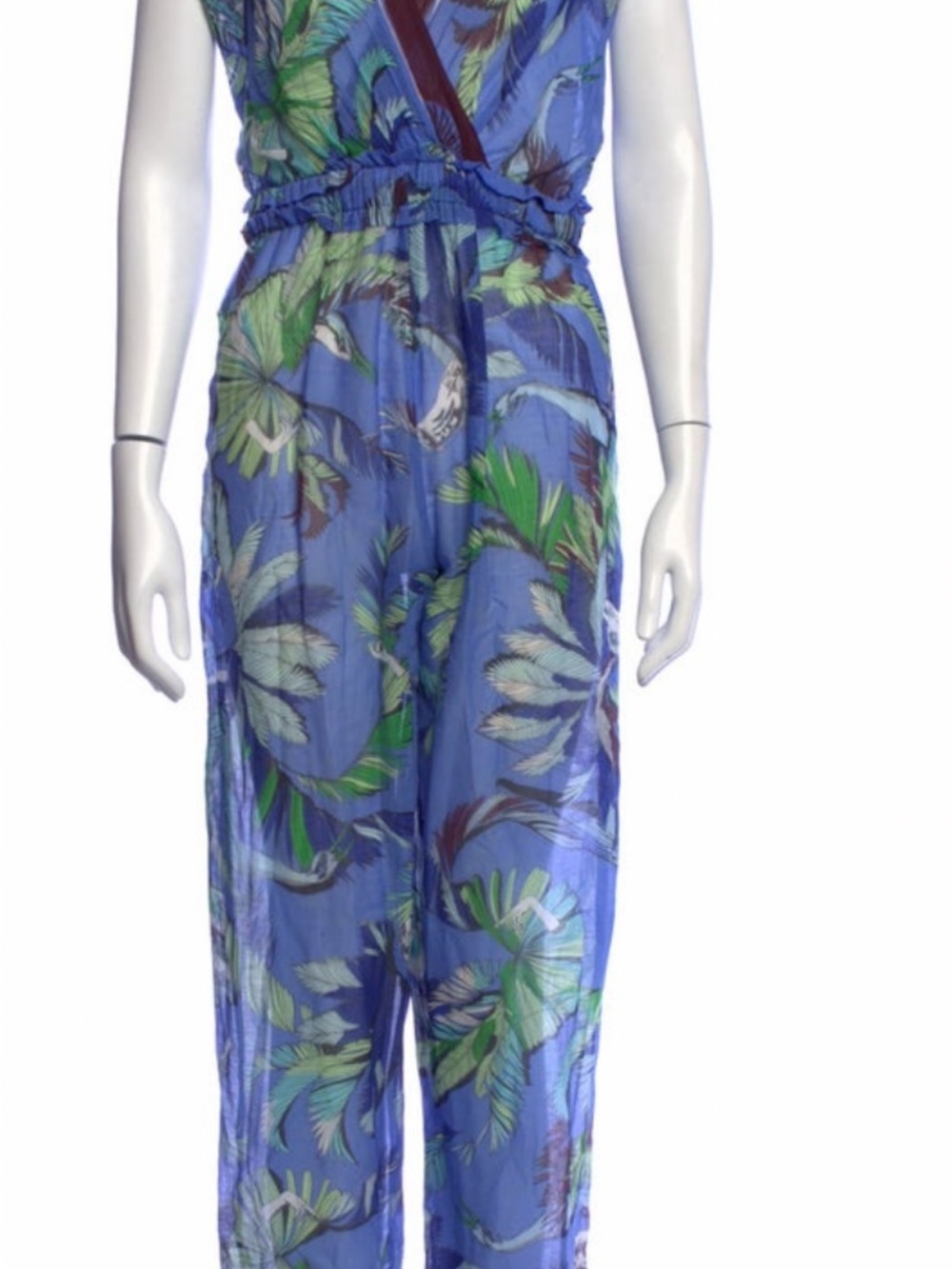 Emilio Pucci Blue Tropical Print Sheer Jumpsuit